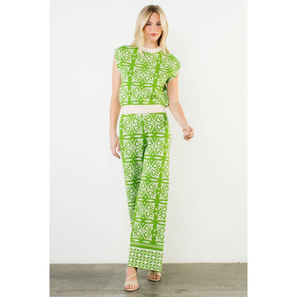 Green Pattern Knitted Pants
