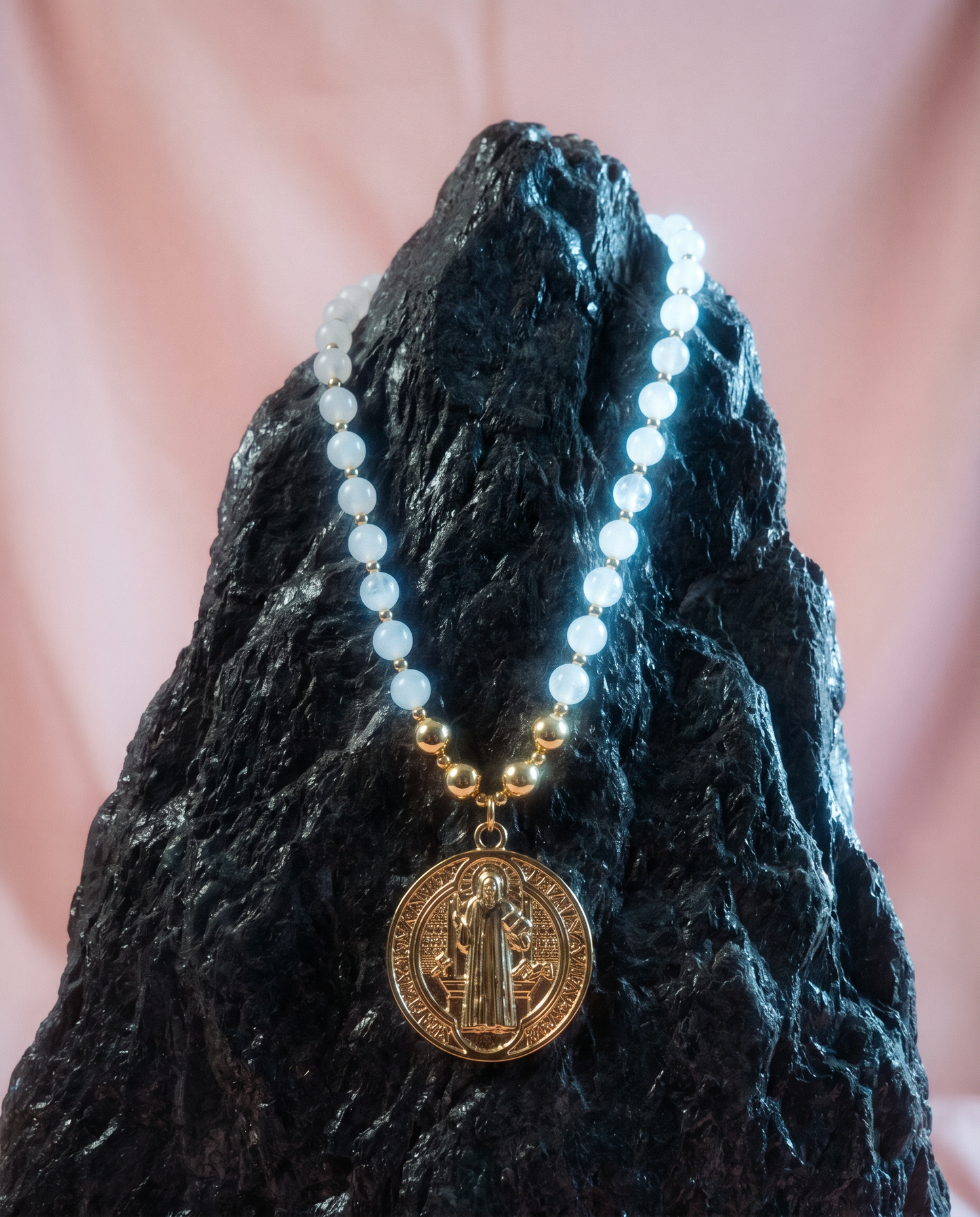 White Quartz St. Benedict Necklace