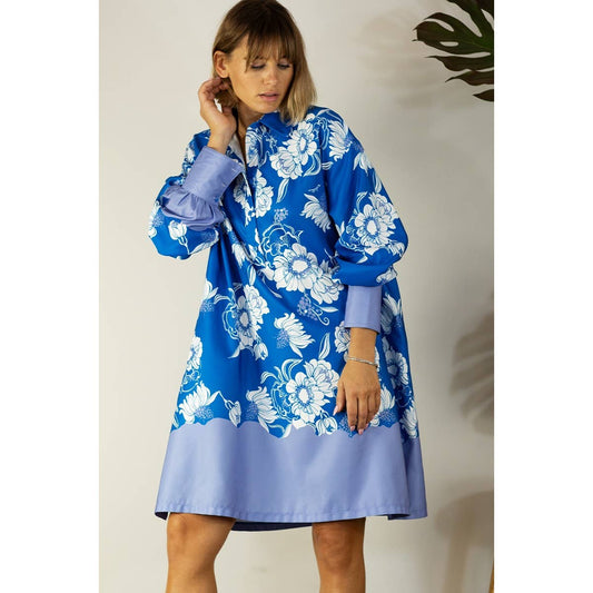 BLUE FLORAL SHIRT DRESS