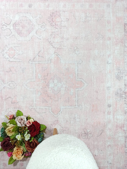 Leonie Pink Pale & Dusty Persian Vintage Rug: 5&#39;9x8&#39;9 ft 180x270cm