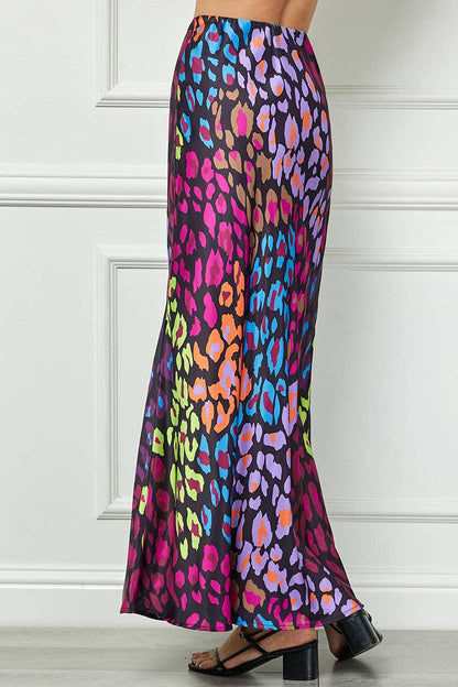 Abstract Satin Maxi Skirt
