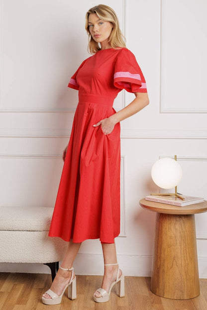 Red & Pink Midi Dress