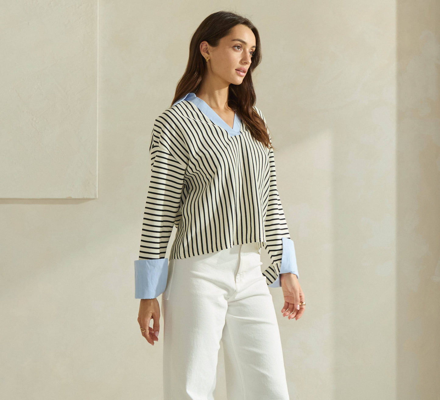 Ivory & Blue Striped Top