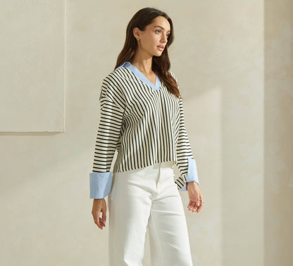 Ivory & Blue Striped Top