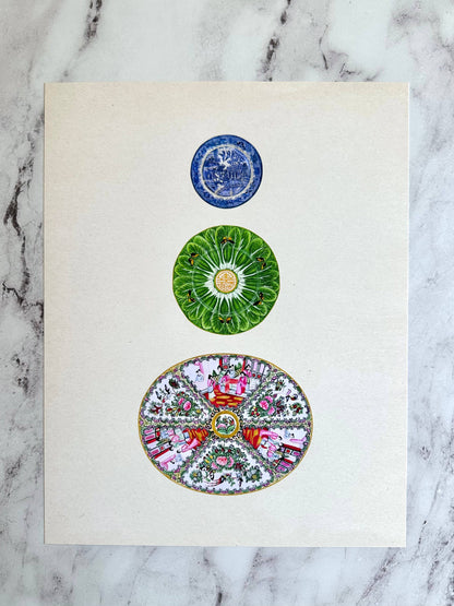 Chinoiserie Bok Choy Rose Medallion Blue Willow Wall Art