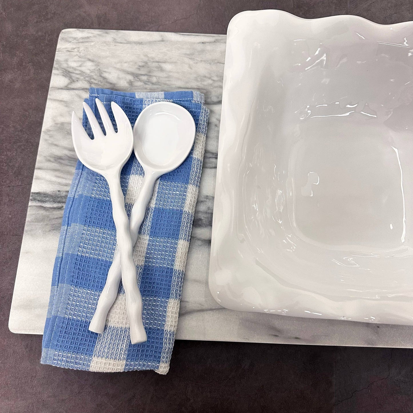 2-Piece White 11" Melamine Salad Server
