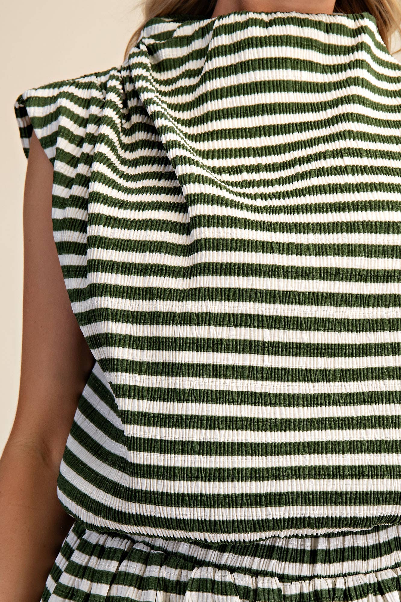 Green & White Striped Bubble Top
