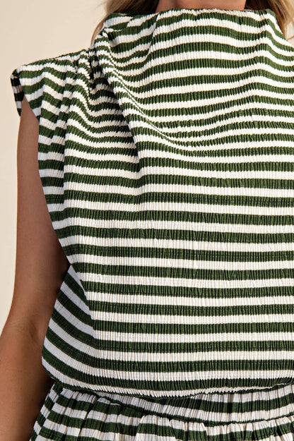 Green & White Striped Bubble Top