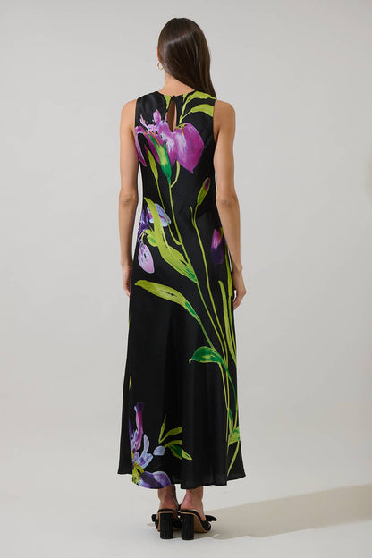Floral Satin Midi Dress