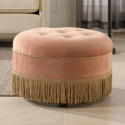 Yolanda 24" Round Upholstered Accent Ottoman: Alabaster Off White