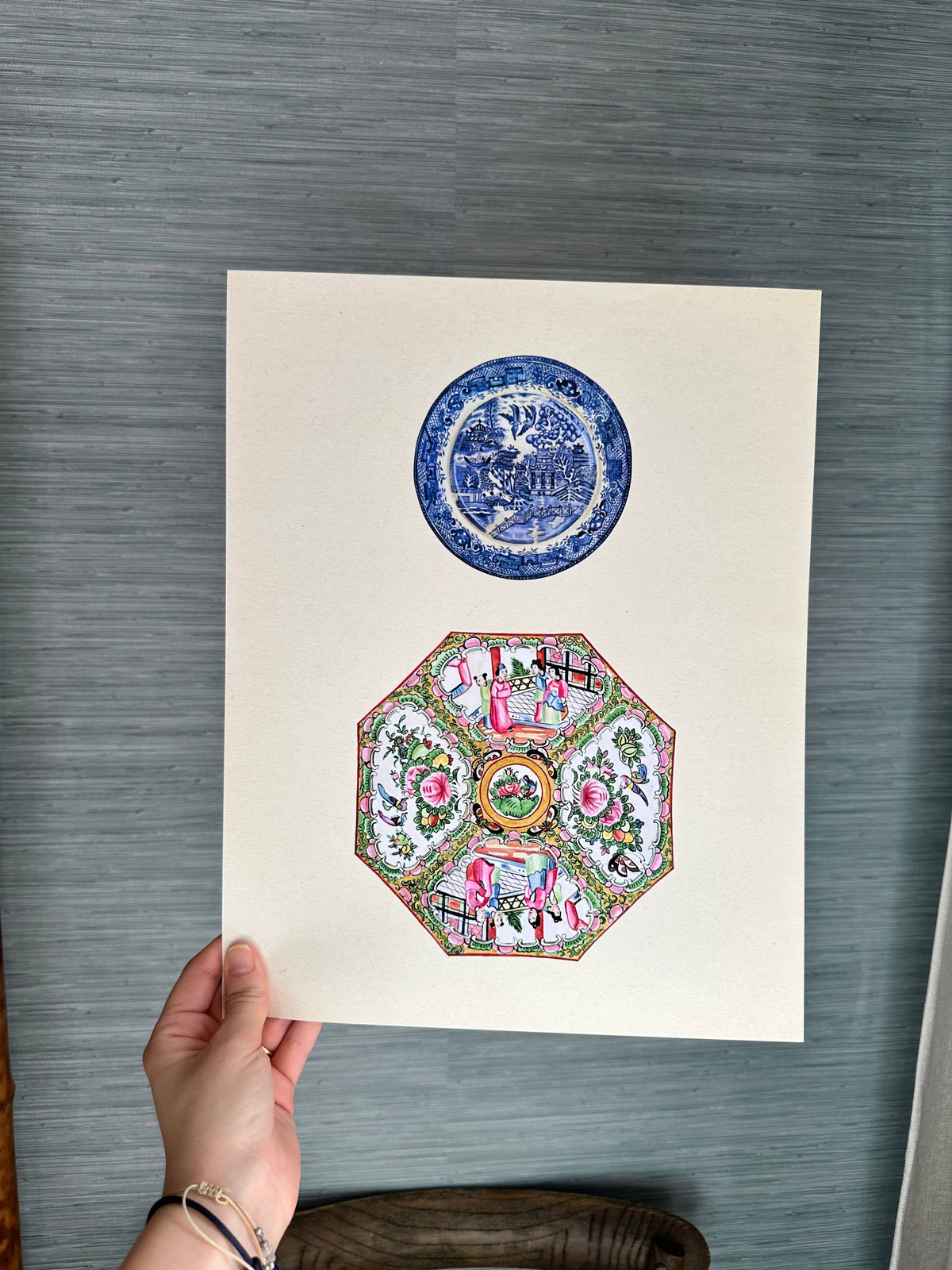 Blue Willow Rose Medallion Plates Wall Art Print: 11x14"