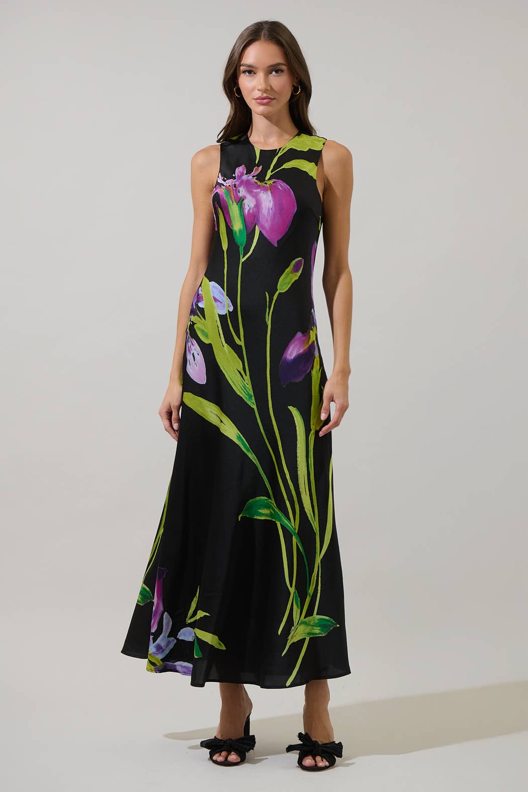 Floral Satin Midi Dress