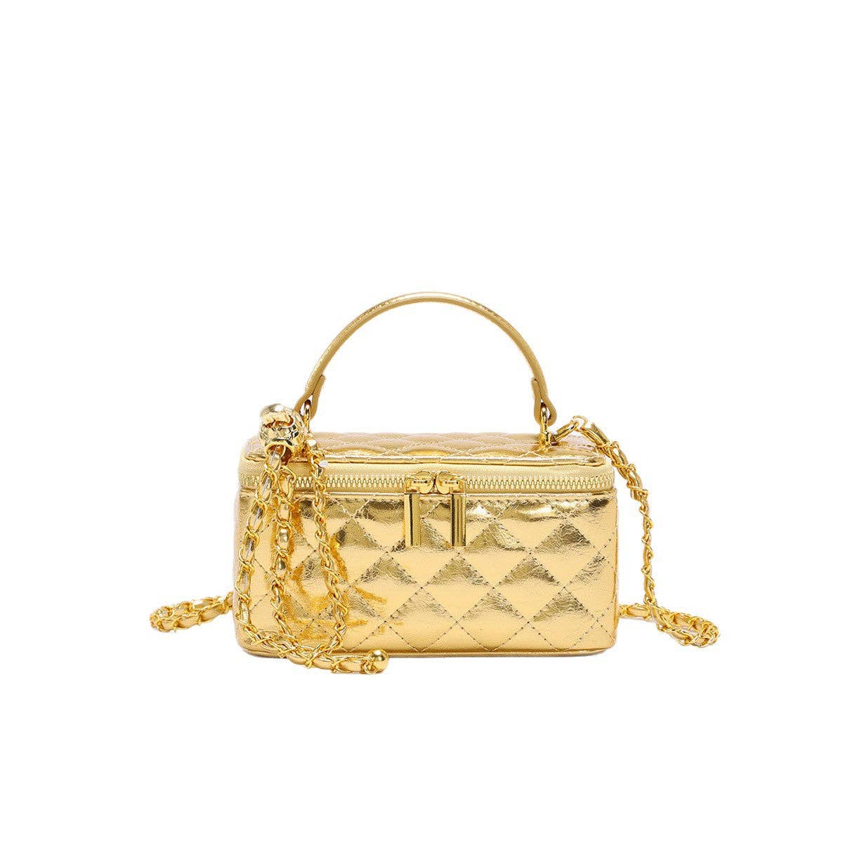 Elegant Gold Quilted Square Box Crossbody Handbag MK2LEC6W10BBG508: Gold