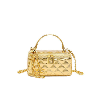 Elegant Gold Quilted Square Box Crossbody Handbag MK2LEC6W10BBG508: Gold