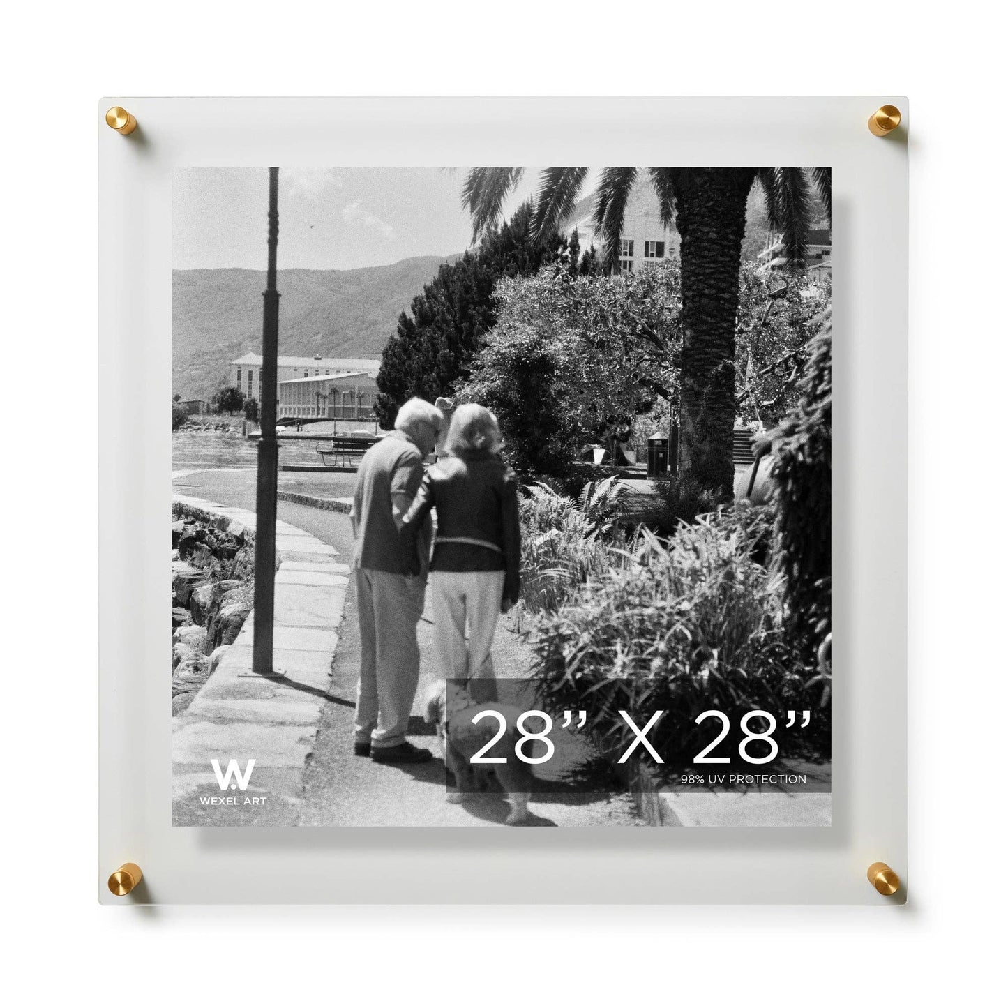 28x28" Modern UV-Grade Acrylic Floating Wall Frame: Gold