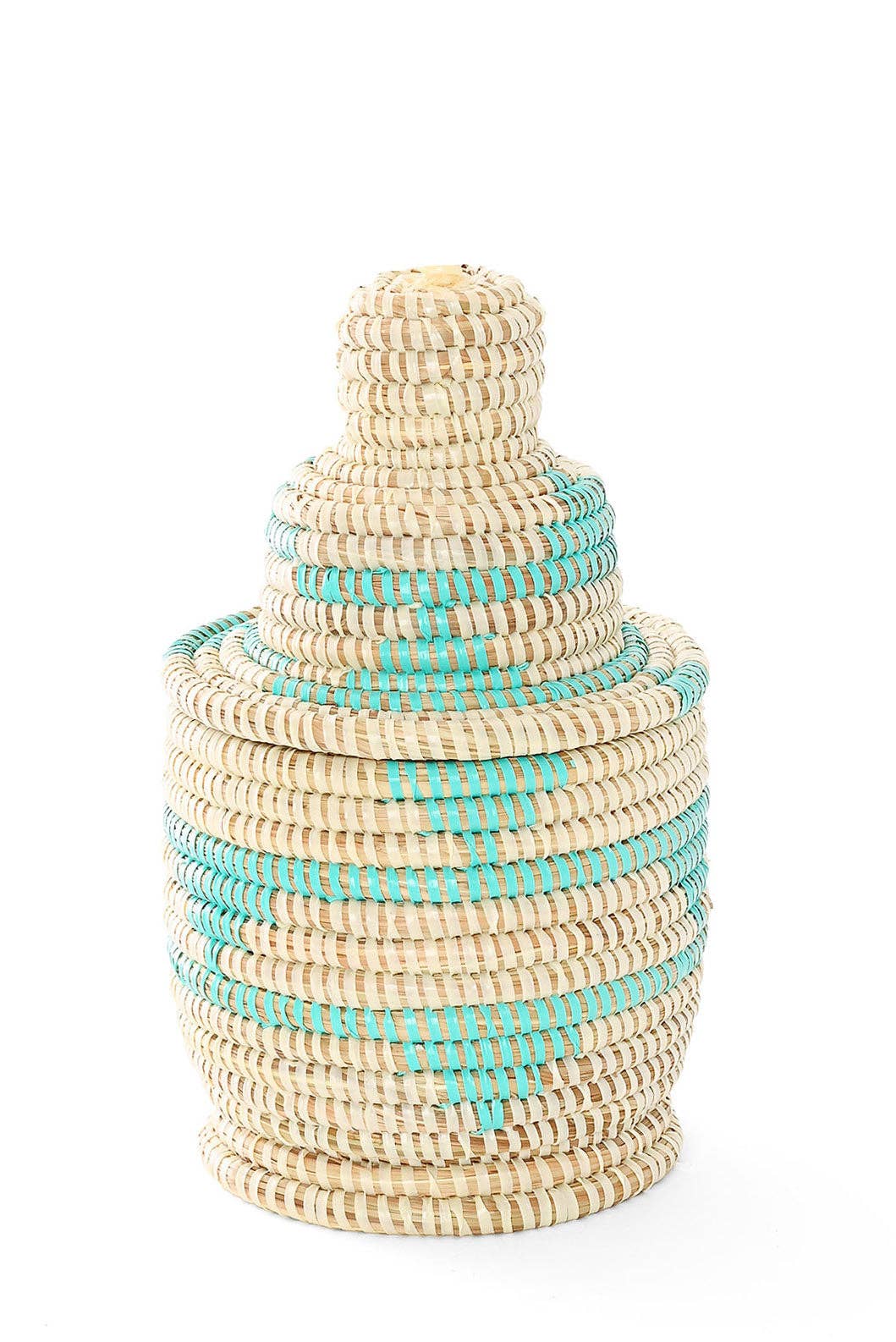 Small Cream & Aqua Lidded Tower Basket