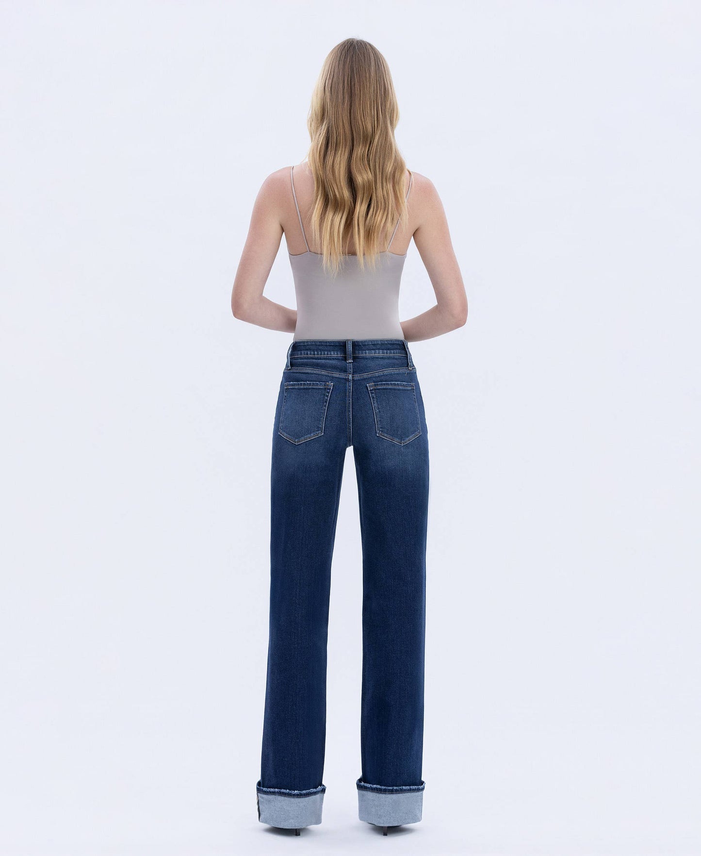 DARK HIGH RISE CUFFED JEANS