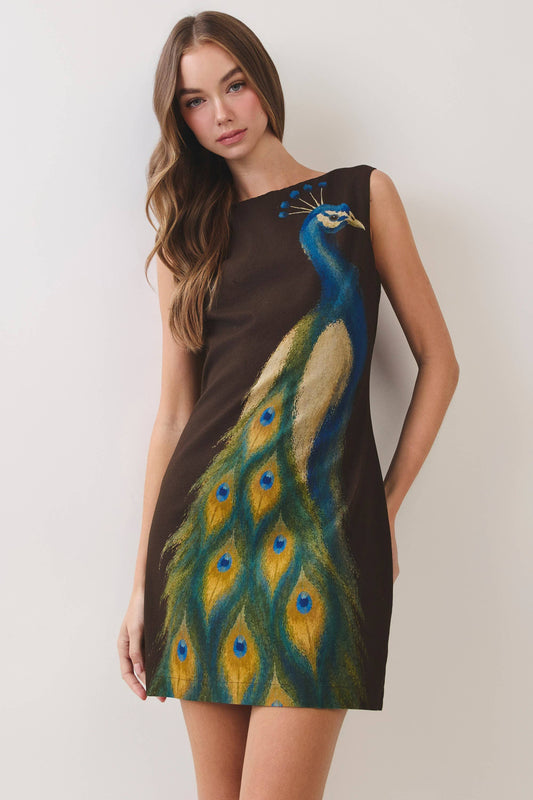 Chocolate Peacock Mini Dress