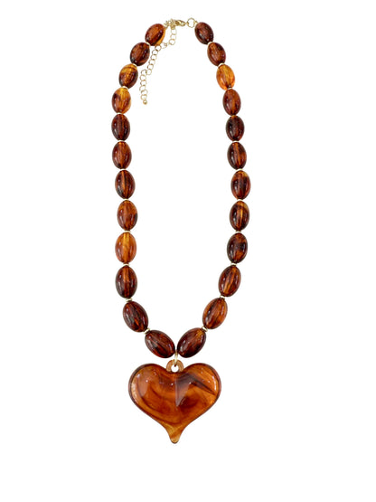 Tortoise Beaded Heart Charm Necklace