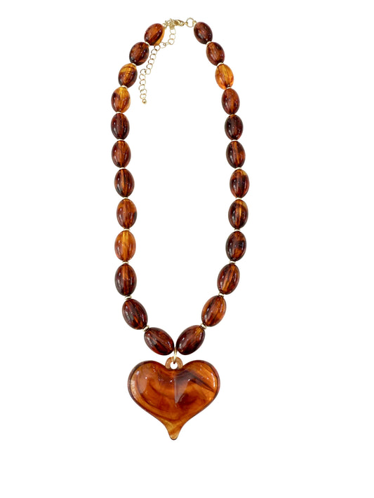 Tortoise Beaded Heart Charm Necklace