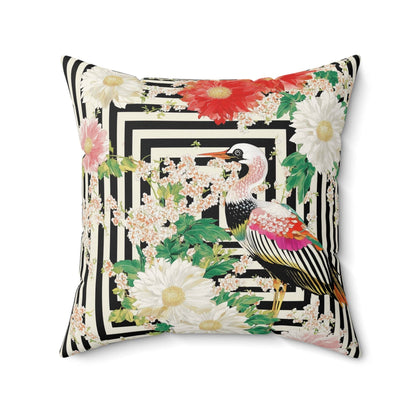 Crane & Dahlia Throw Pillow: 20" × 20"