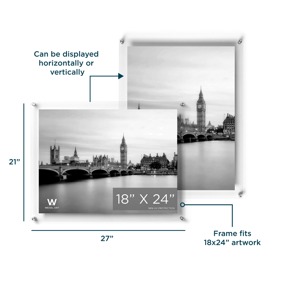 18x24" Modern UV-Grade Acrylic Floating Wall Frame: Gold