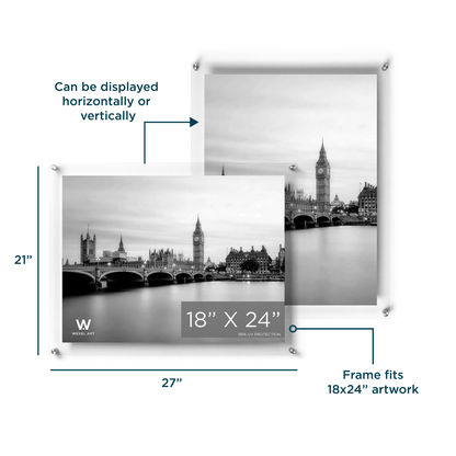 18x24" Modern UV-Grade Acrylic Floating Wall Frame: Gold