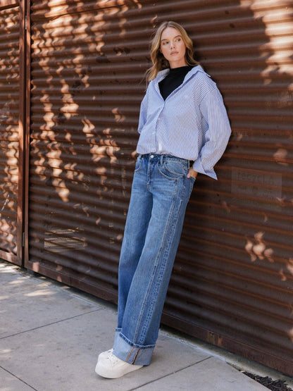 HIGH RISE WIDE CUFF JEANS