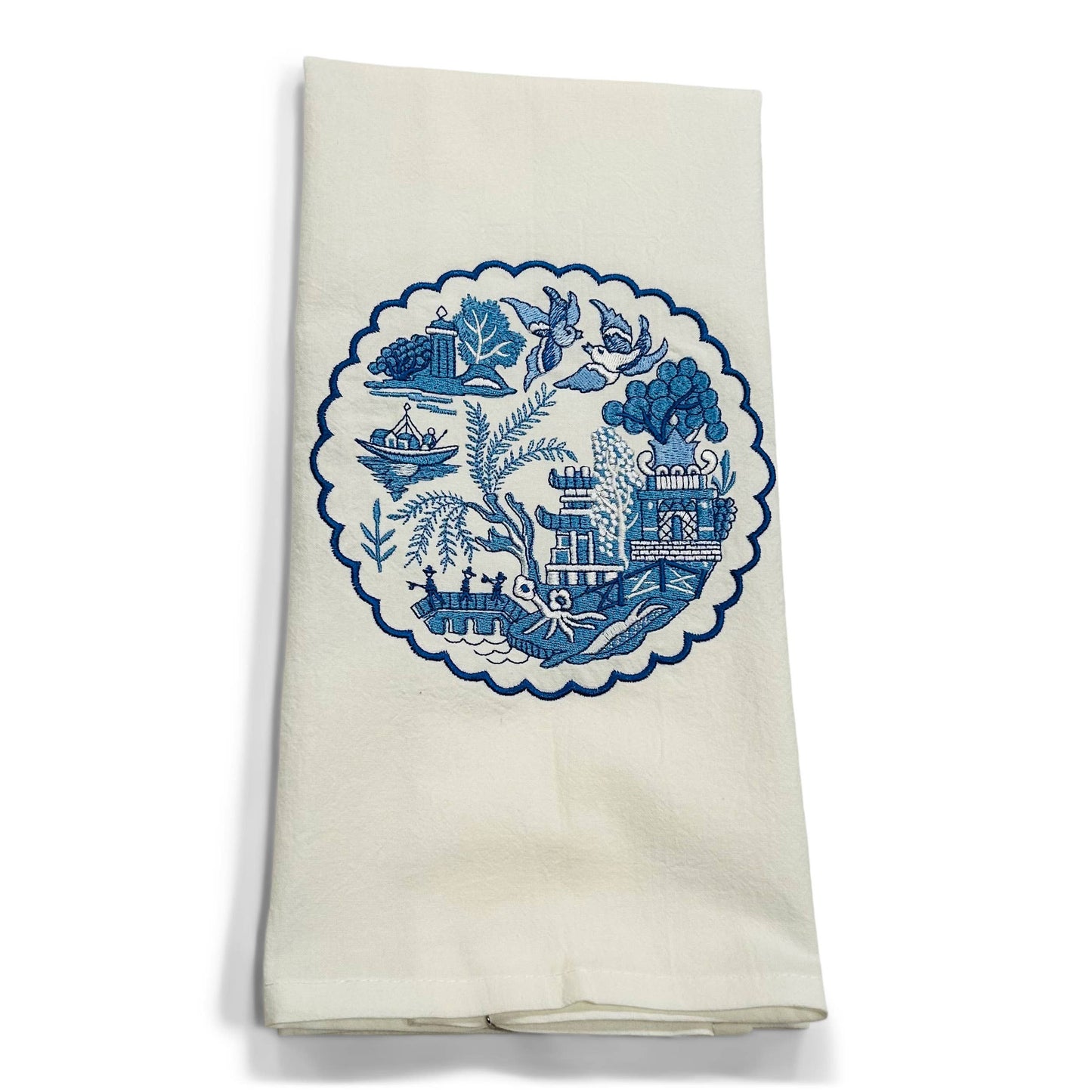 Blue Willow Pagoda Plate Towel