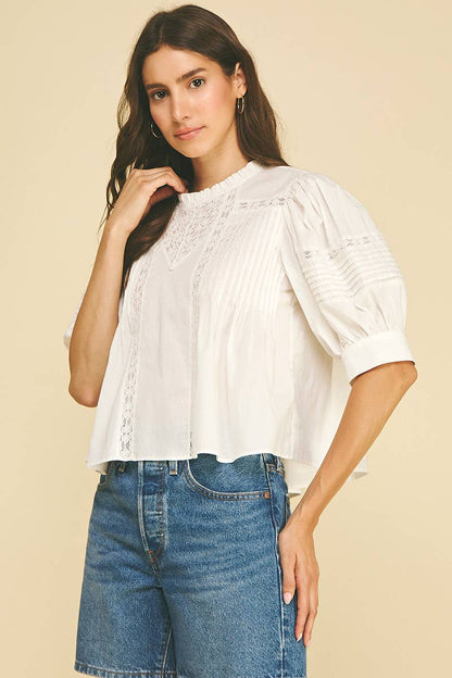 WHITE LACE TRIMMED BLOUSE