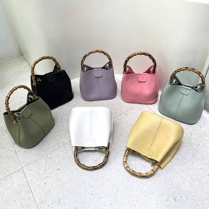 Bamboo Top Handle Crossbody Bag w/Cosmetic Pouch: 07 Green