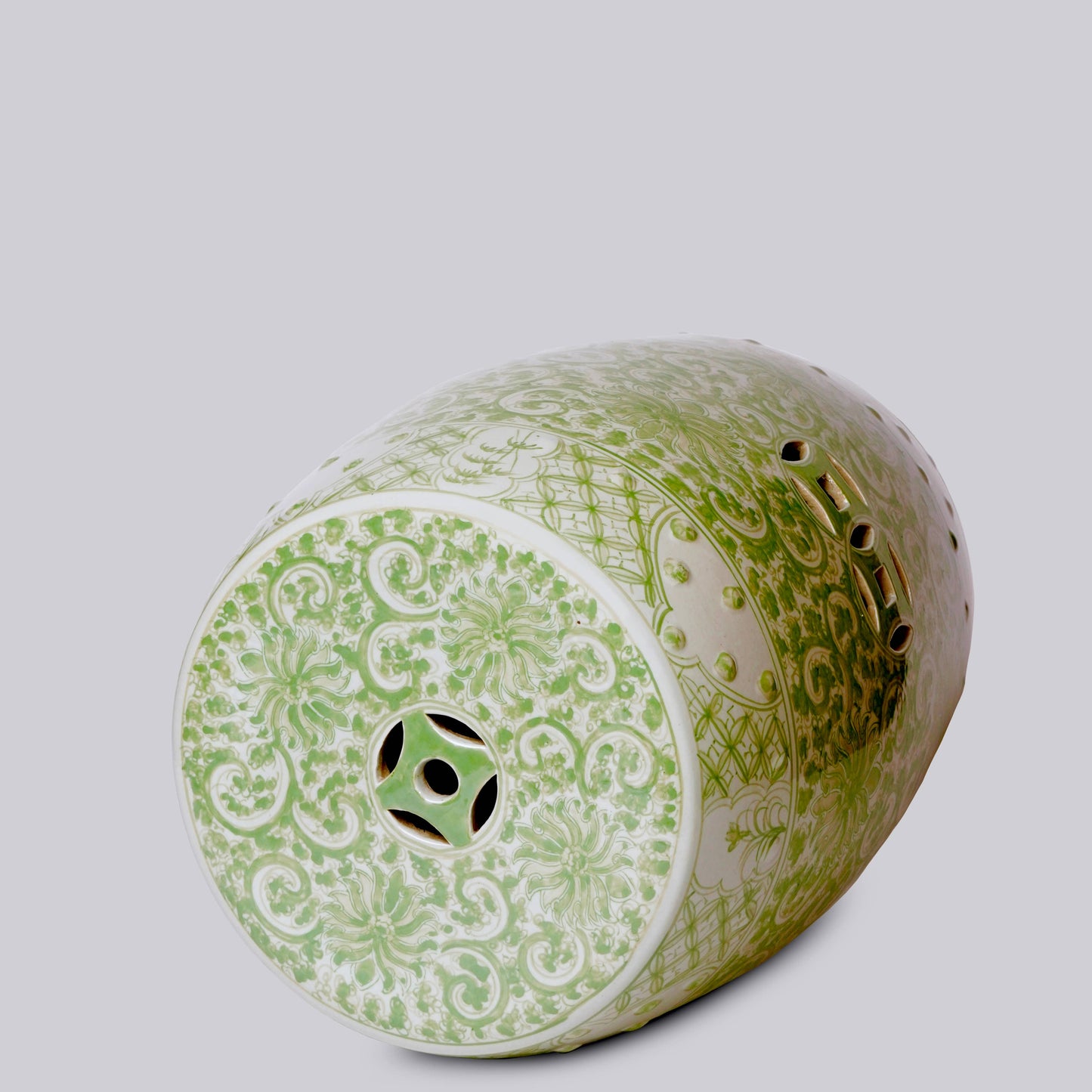 Hand Painted Lotus Green and White Porcelain Garden Seat