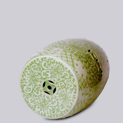 Hand Painted Lotus Green and White Porcelain Garden Seat