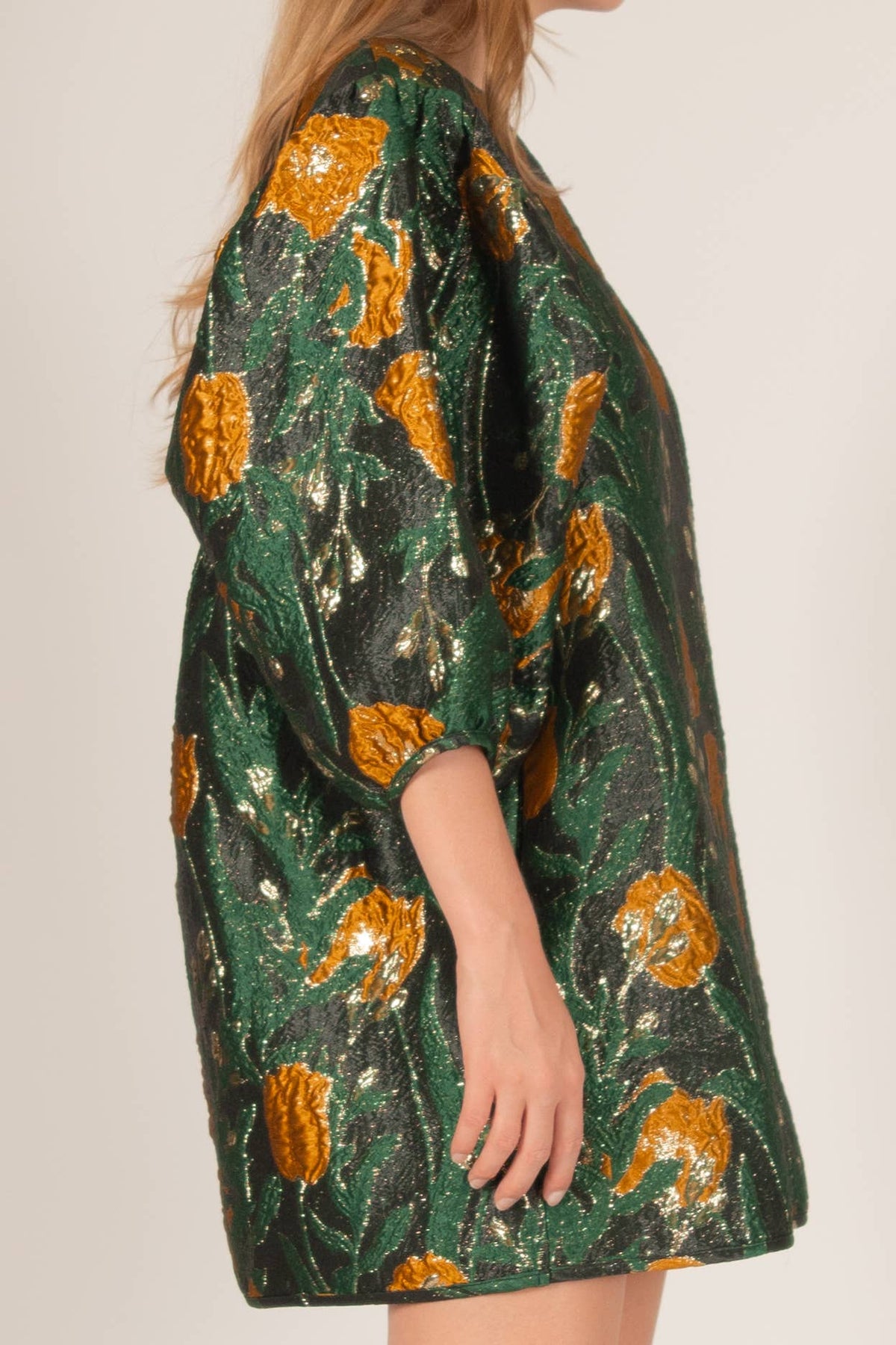 Green & Gold Jacquard Dress