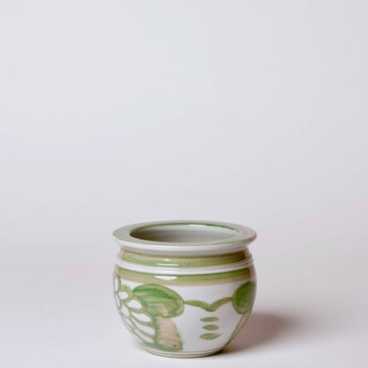 Hand Painted Floral Green and White Porcelain Small Pot