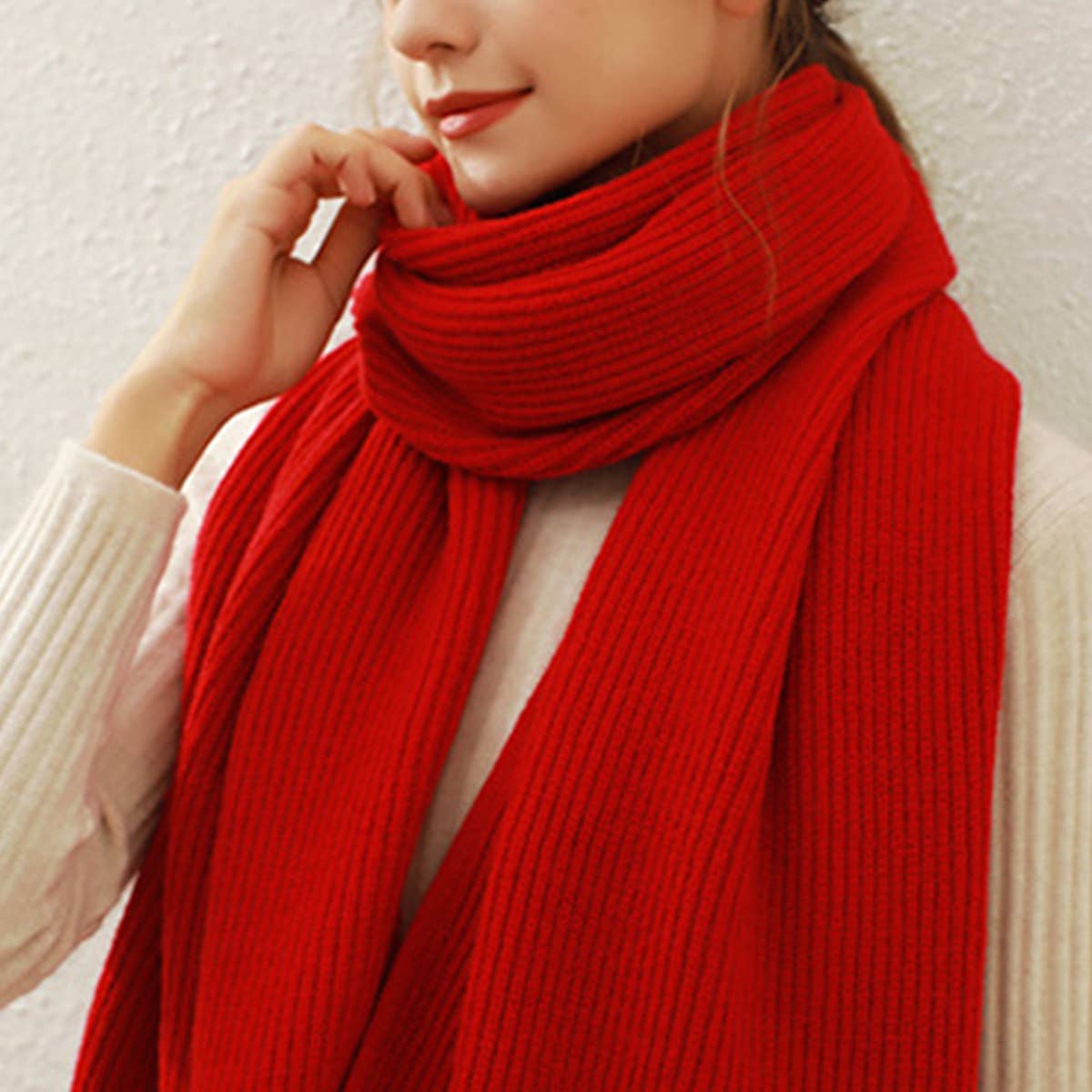 Solid Knit Faux Cashmere Scarf for Women_CWASC0334: Beige / (OS) 1