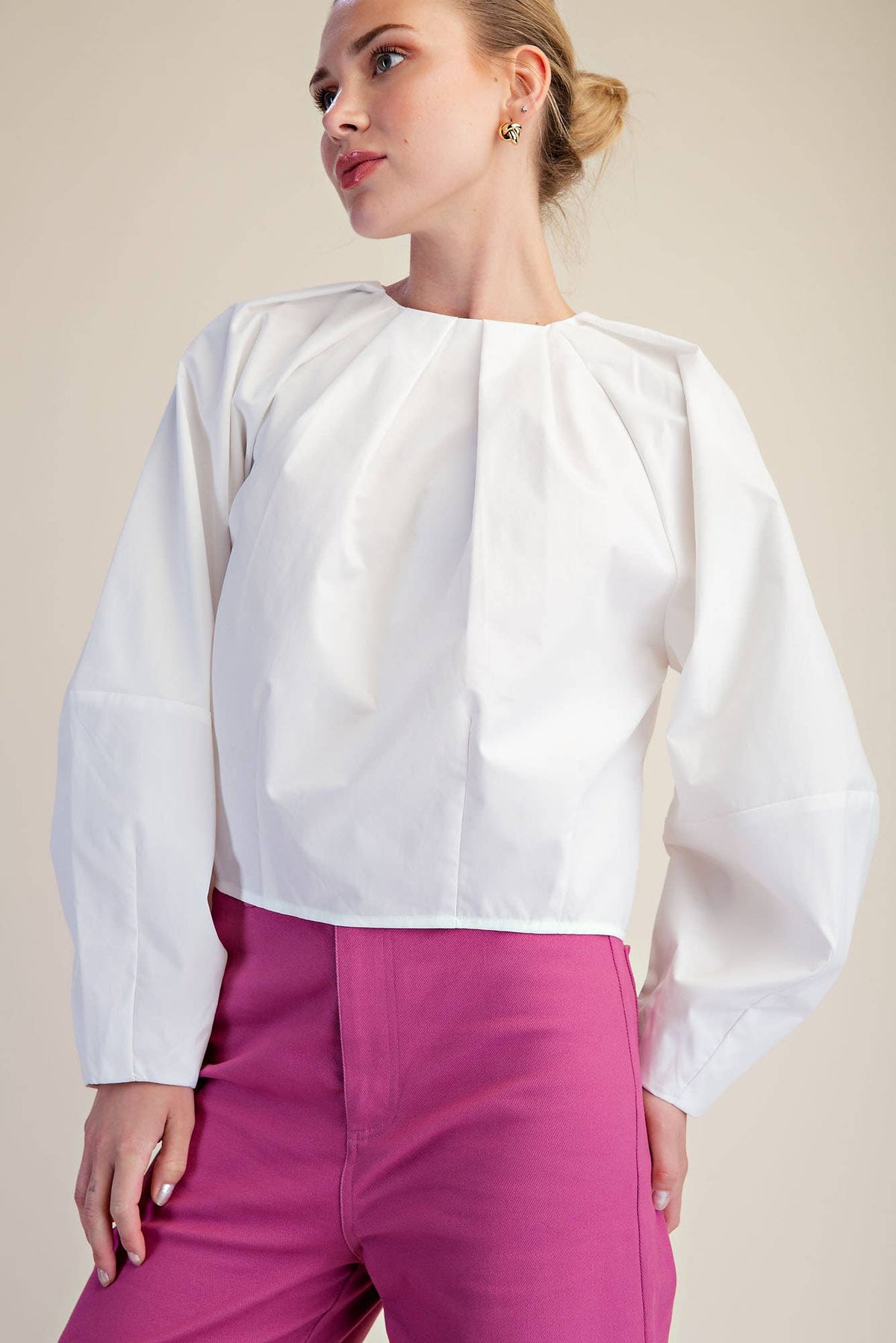 White Balloon Poplin Blouse