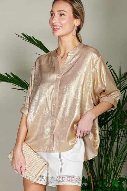 Metallic Woven Top - Champagne