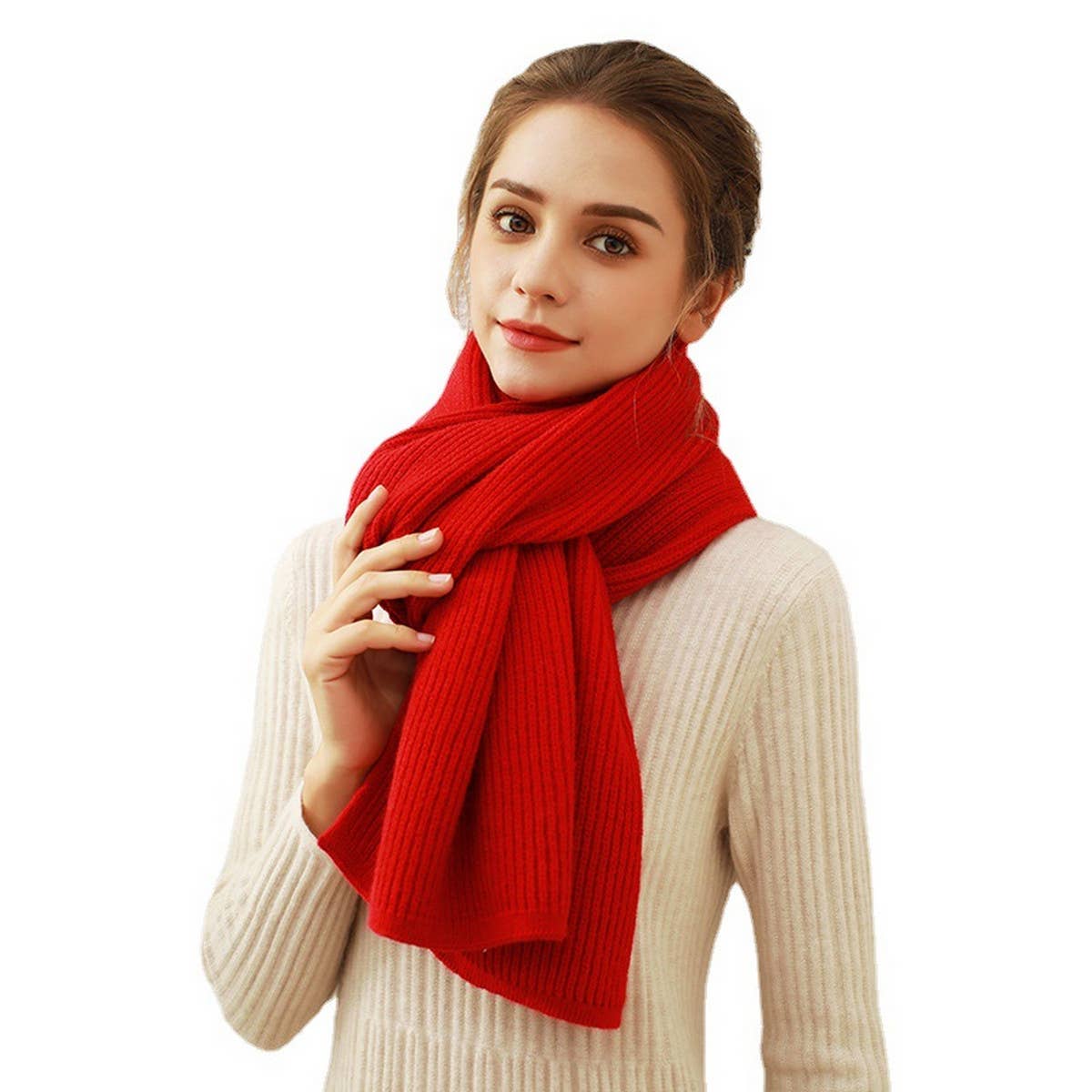 Solid Knit Faux Cashmere Scarf for Women_CWASC0334: Beige / (OS) 1