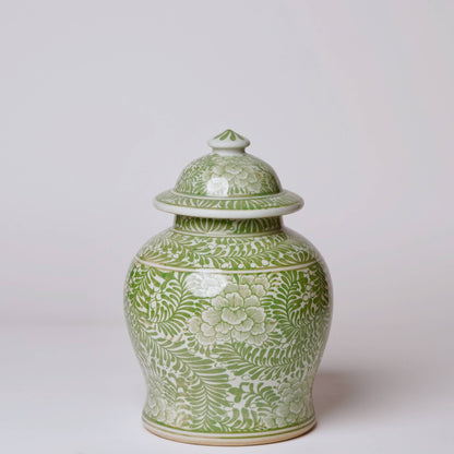 Green and White Country Jar