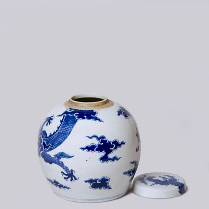 Blue & White Round Dragon Jar