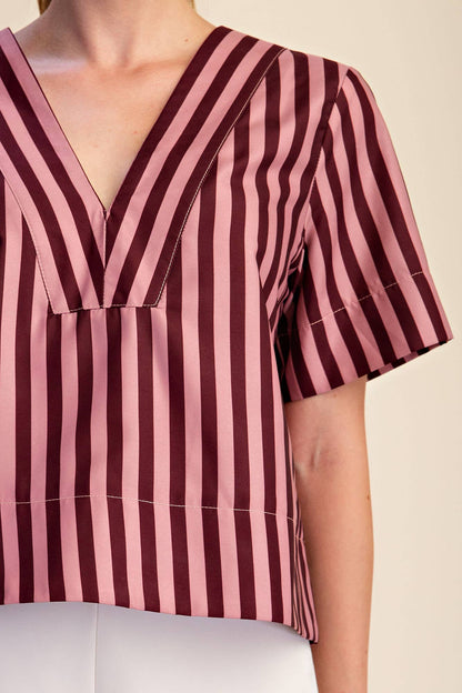 V-Neck Stripe Top - Green & Olive