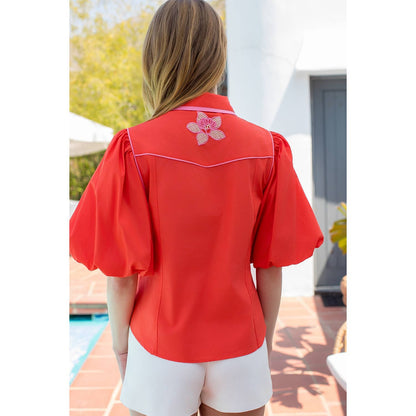 Orange Embroidered Flower Top