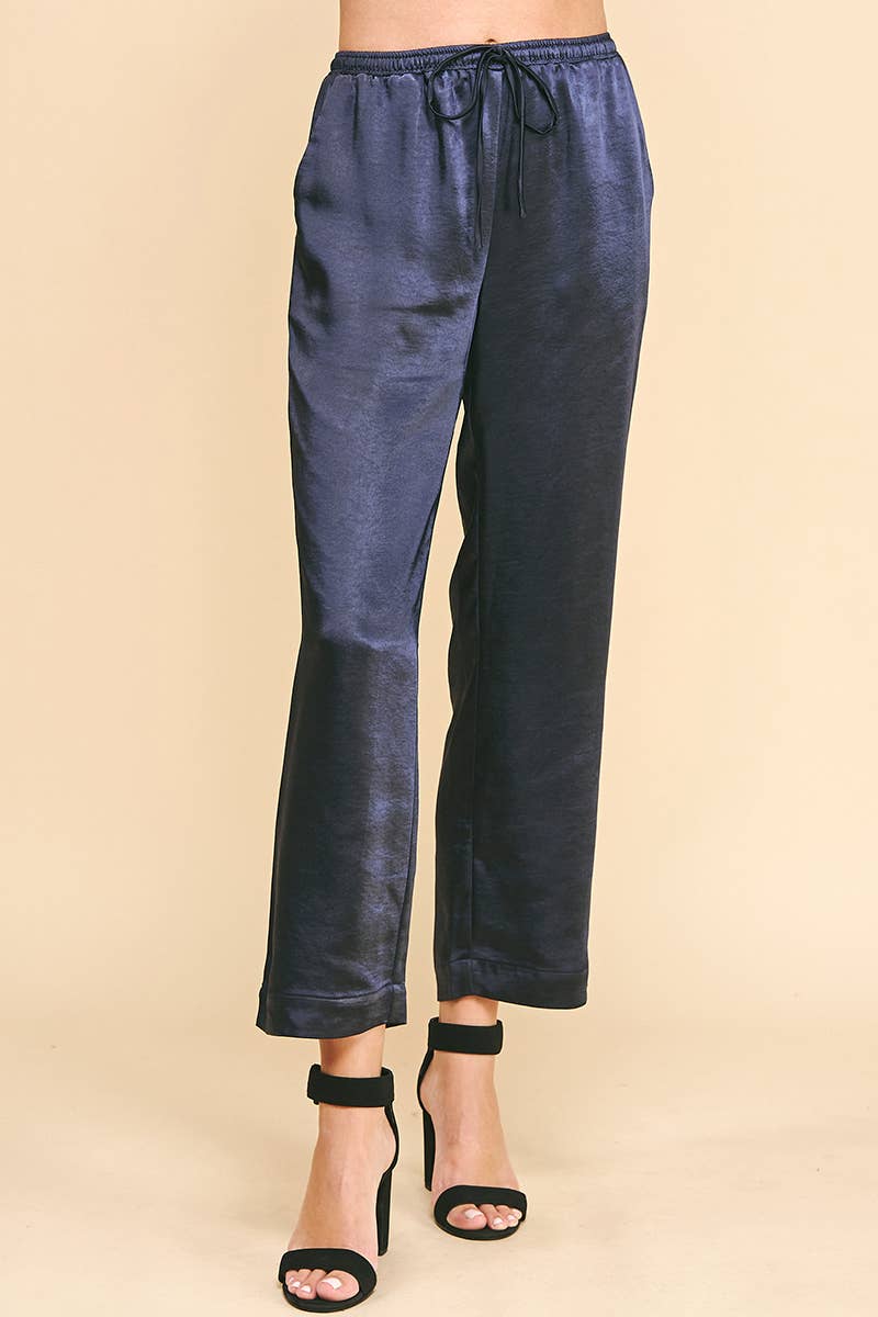 NAVY SATIN PANTS