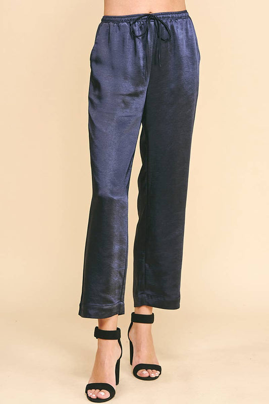 NAVY SATIN PANTS