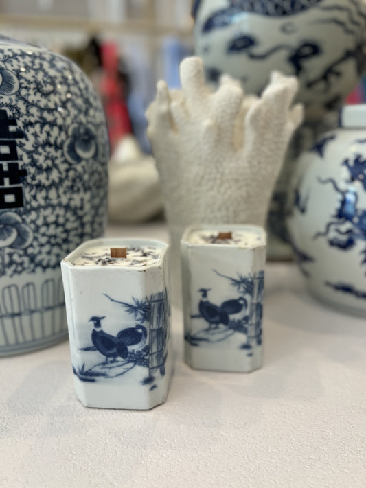 Blue & White Pheasant Candle - Lavender