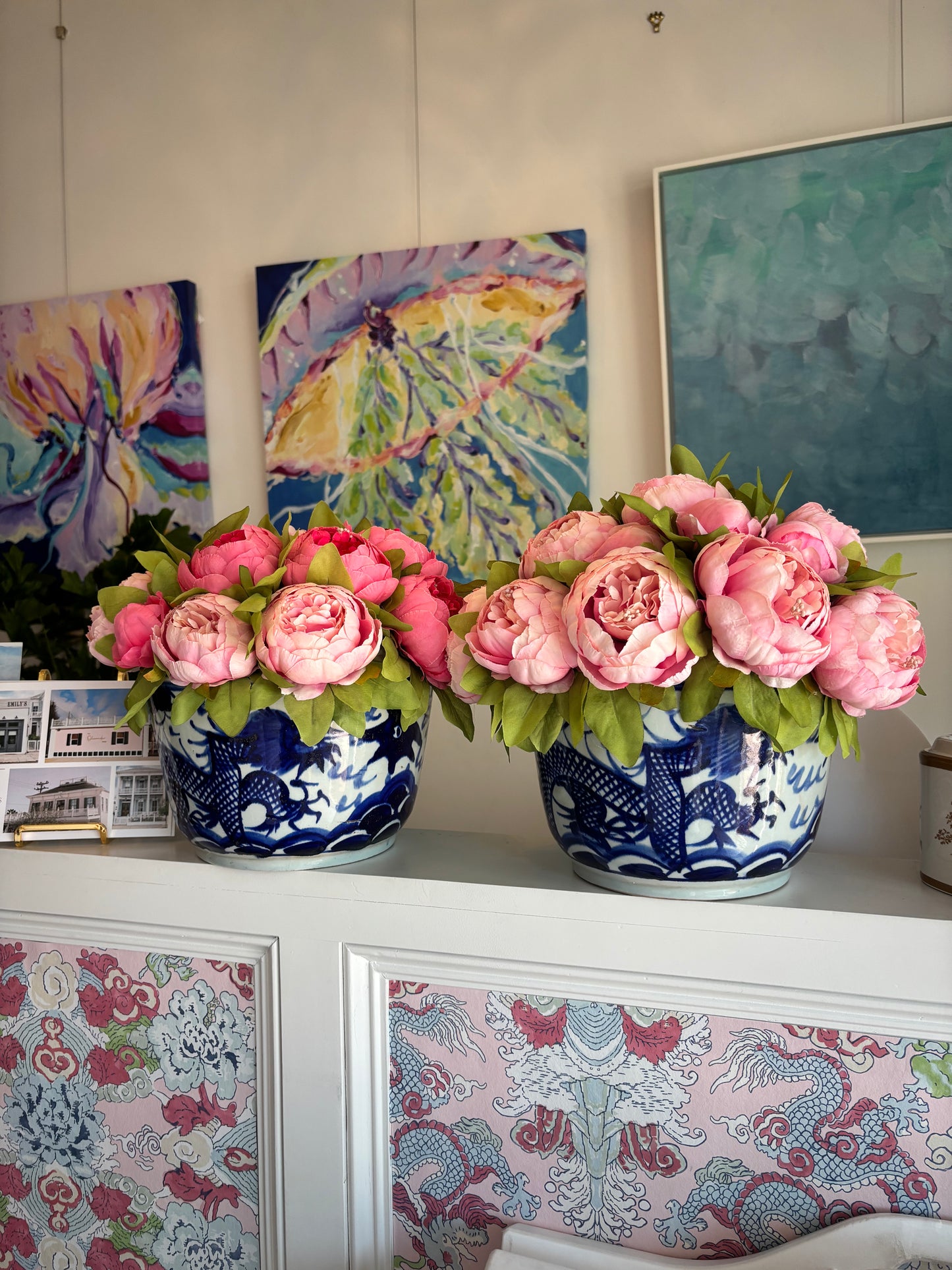 Pink Peonies in Dragon Cachepot