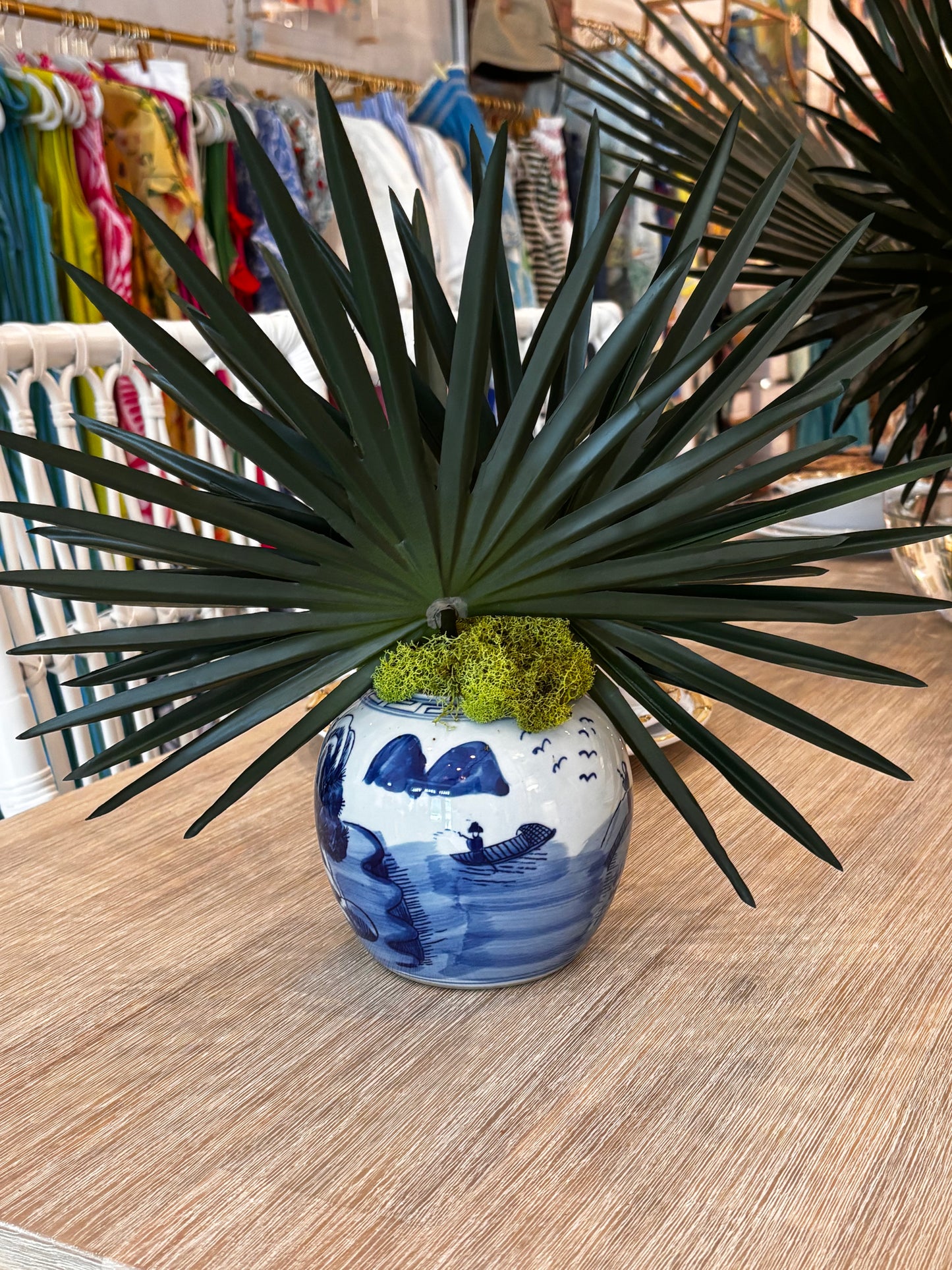 Palm in Mini Blue & White Jar