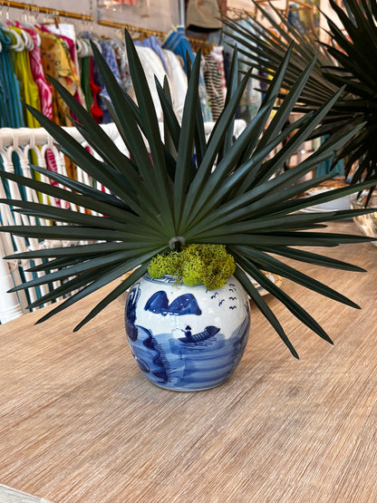 Palm in Mini Blue & White Jar