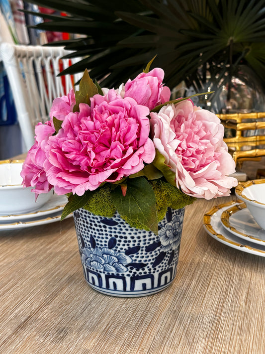 Pink Peonies in Blue & White Mini Cachepot